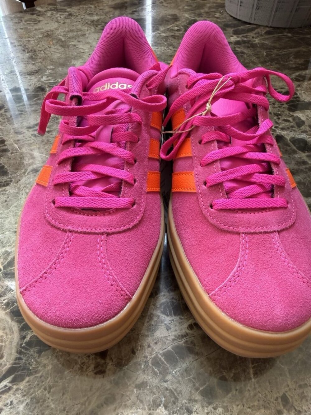 Adidas Women’s Platform Sneakers Pink Orange Gum Sole Suede Shoes Size 7 JQ5636 - Picture 2 of 9